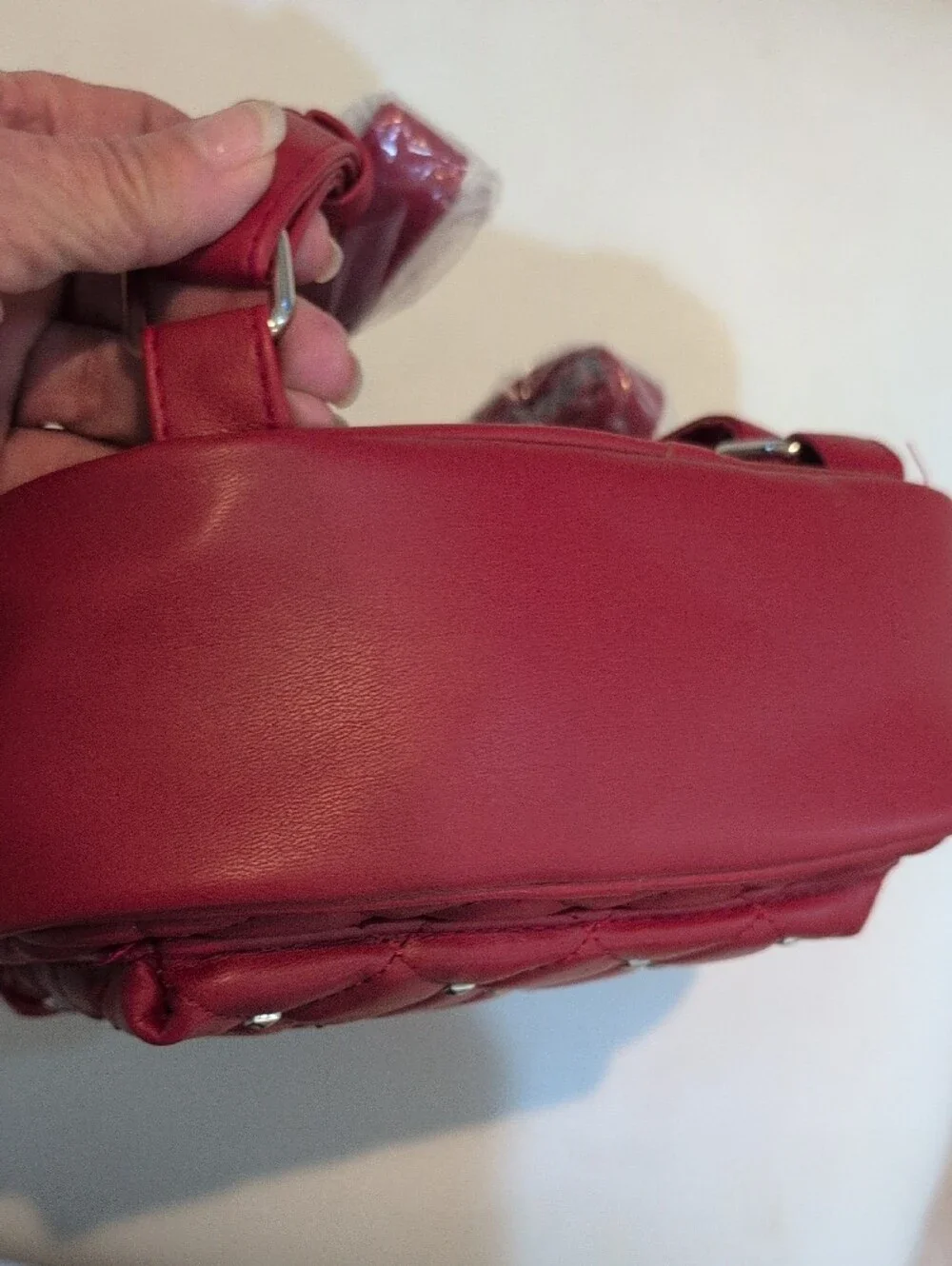 Badgley Mischka Red Quilted Mini Studded  Backpack for Women